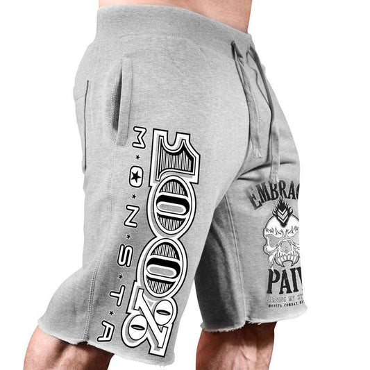 Men's sports leisure cotton running workout shorts with printed design