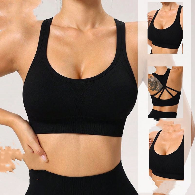 Beauty‑Back Seamless Knitted Sports Bra with Chest Pad for Women