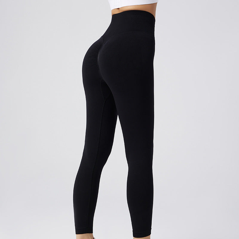 High-Waist Tummy Control Yoga Leggings in Black - Rear View Peach Lift Fit | GearrUp