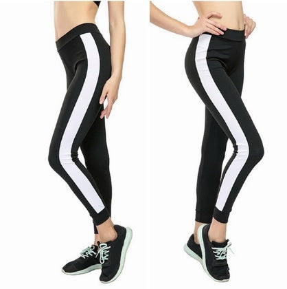 Women's Color-Block Fashion Sport Leggings in Black – Full Length Side View | GearrUp