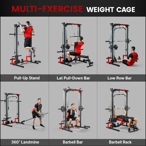 Smith Machine Power Rack – Multi-Function Home Gym with Lat Pulldown & Landmine