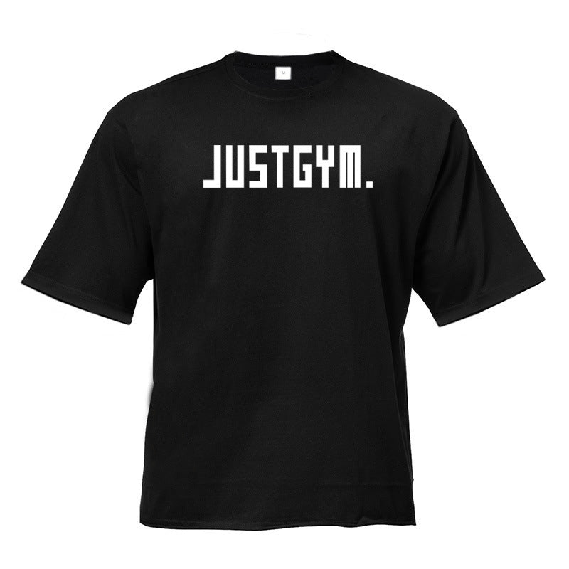 Muscle men's loose white cotton short sleeve workout T-shirt with letters pattern