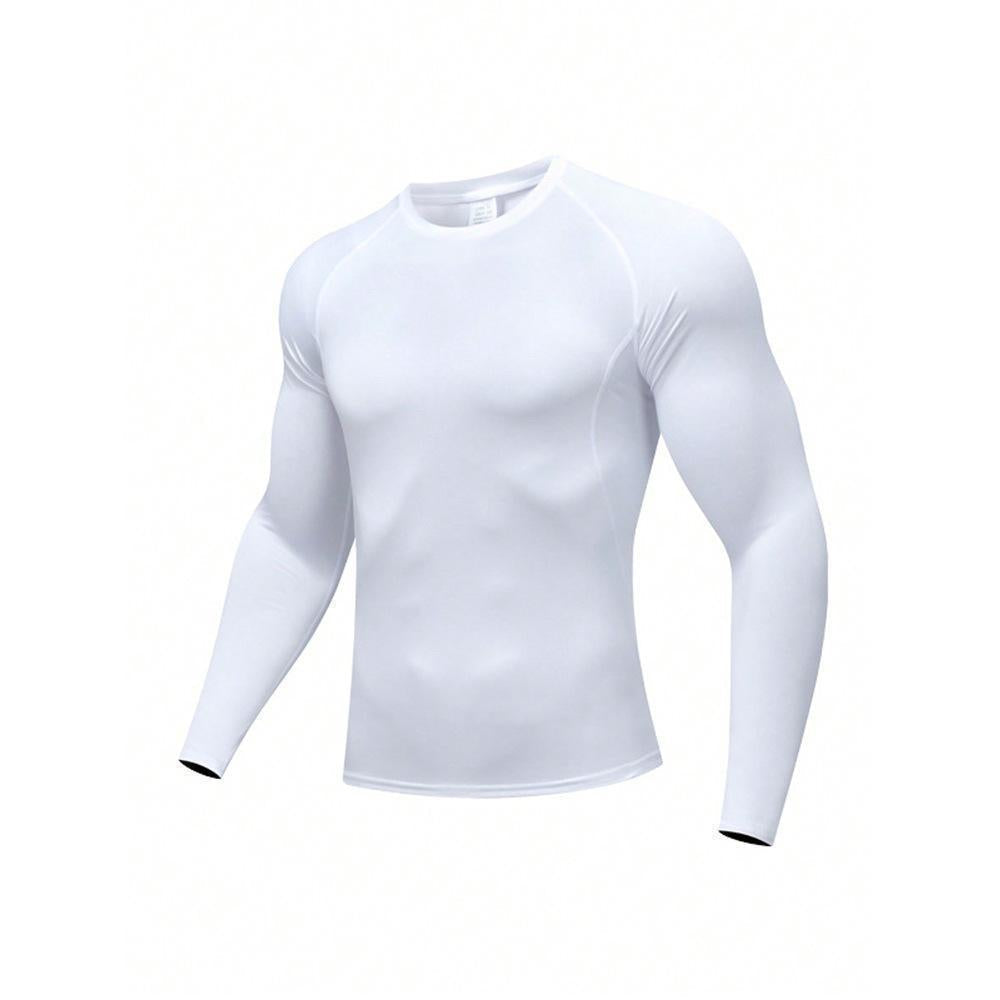 Men's long-sleeve tight-fitting muscle-fit athletic workout polyester T-shirt in black