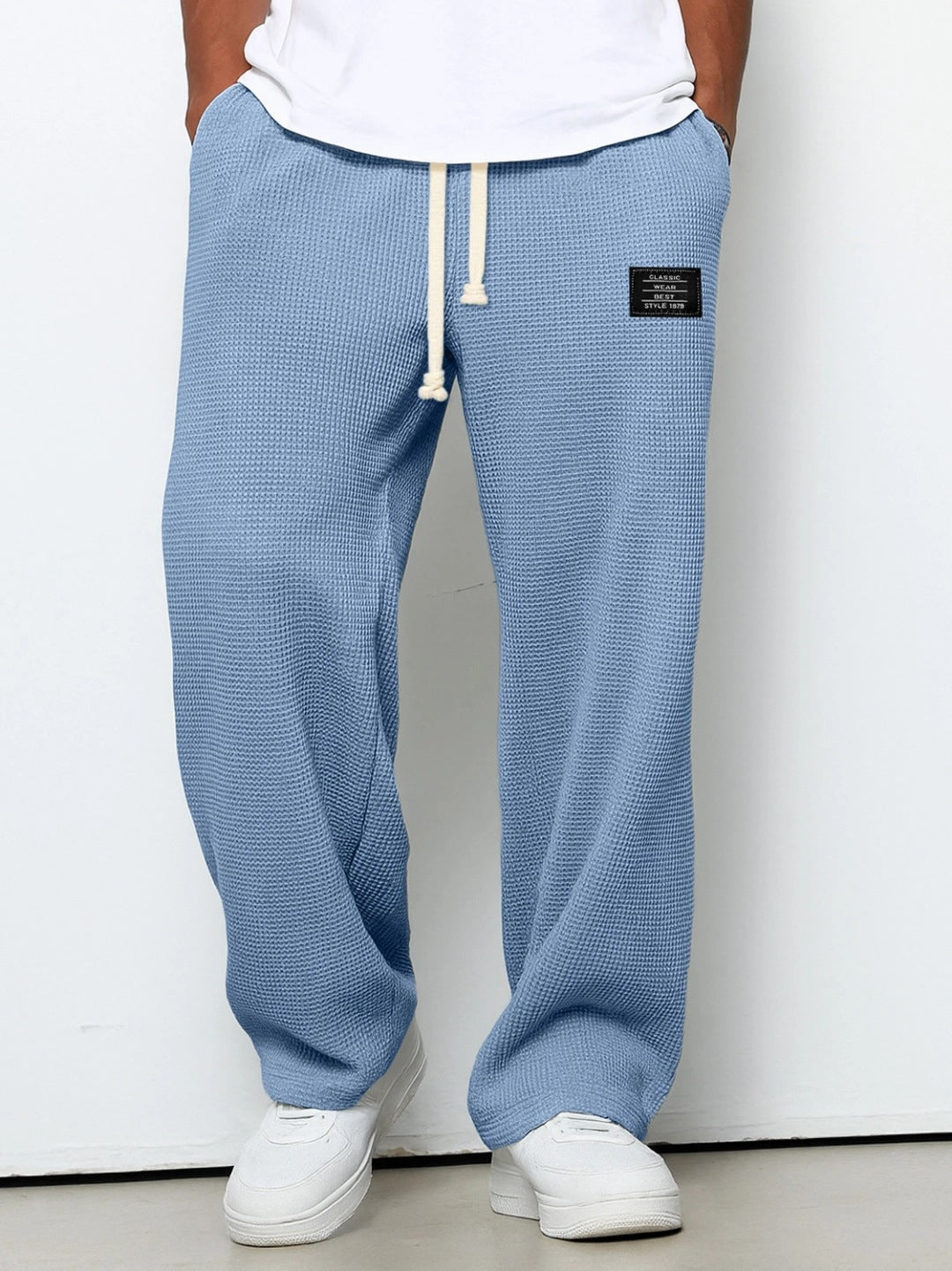 Men's waffle-knit straight-leg sweatpants, product detail 1