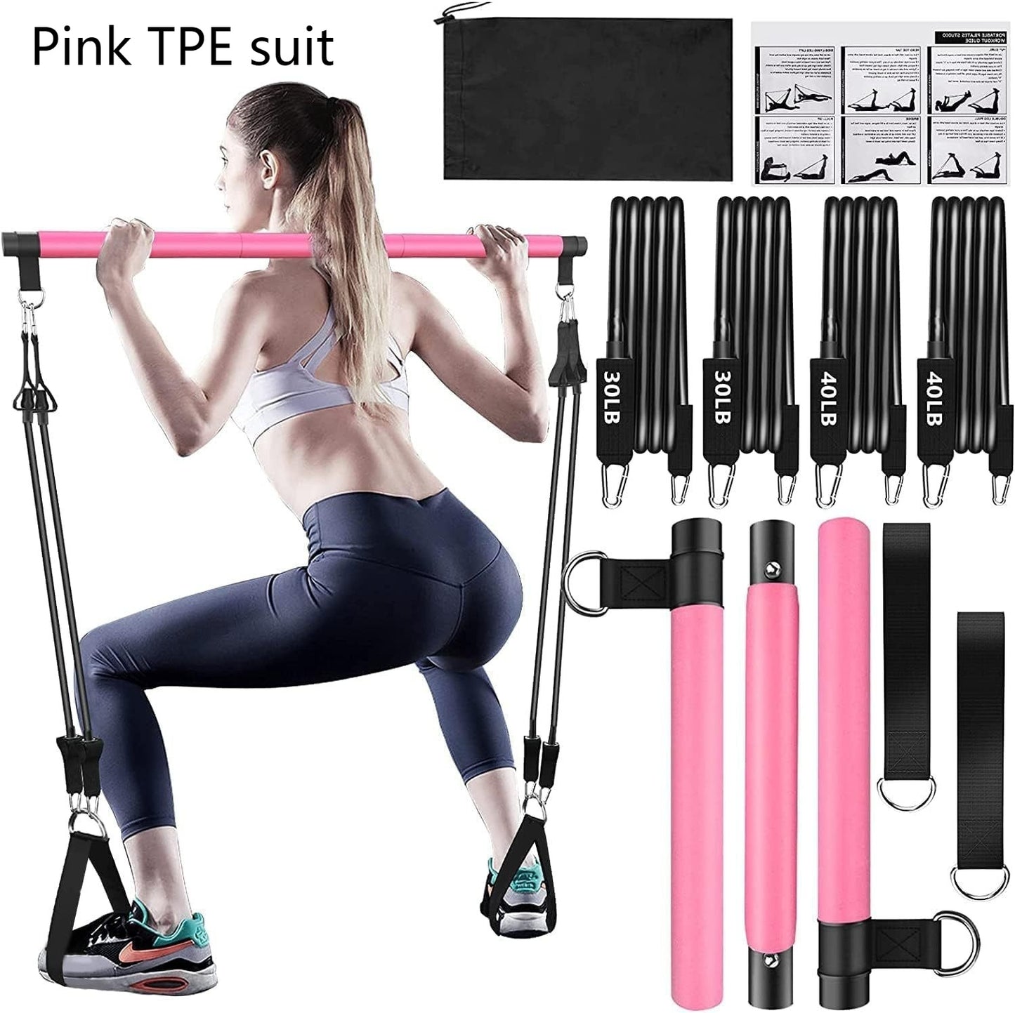 Pilates Bar Suit With Multifunction Resistance Band Pulling Rope Yoga Fitness