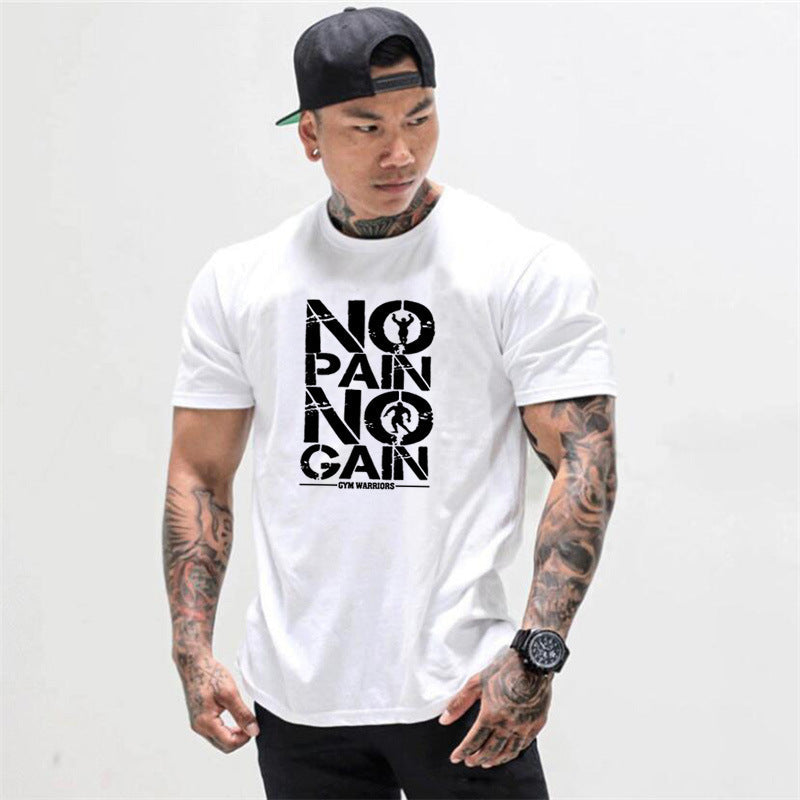 Men's workout short sleeve T-shirt with round neck and letter pattern in multiple colors