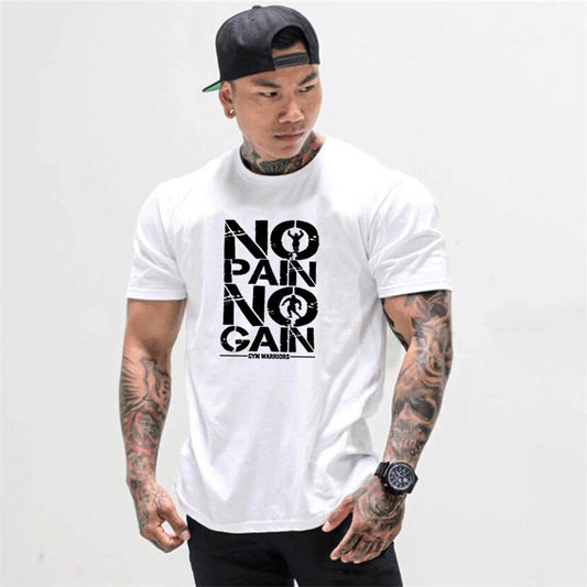 Men's workout short sleeve T-shirt with round neck and letter pattern in multiple colors