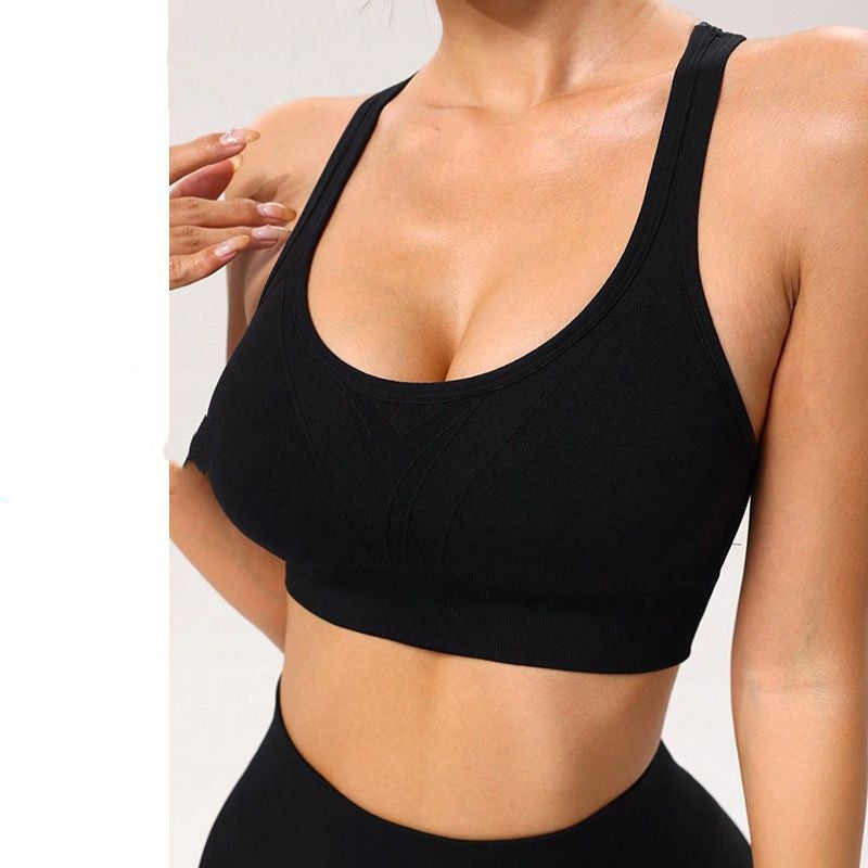 Beauty‑Back Seamless Knitted Sports Bra with Chest Pad for Women