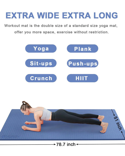 Large Yoga Mat Thick 15MM TPE Non-Slip Exercise Mats for Pilates Fitness Workouts, 78"X51", Blue