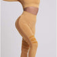 Workout Sets Women 2 Piece Gym Outfits Seamless Yoga Long Sleeve Crop Top Stripes Legging Mesh Yellow Medium