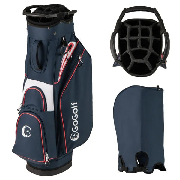 Golf Cart Bag with 14‑Way Top and Cooler Pocket – Navy/Red