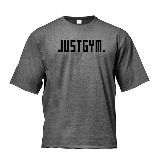 Muscle men's loose cotton workout short sleeve T-shirt in white with letter pattern