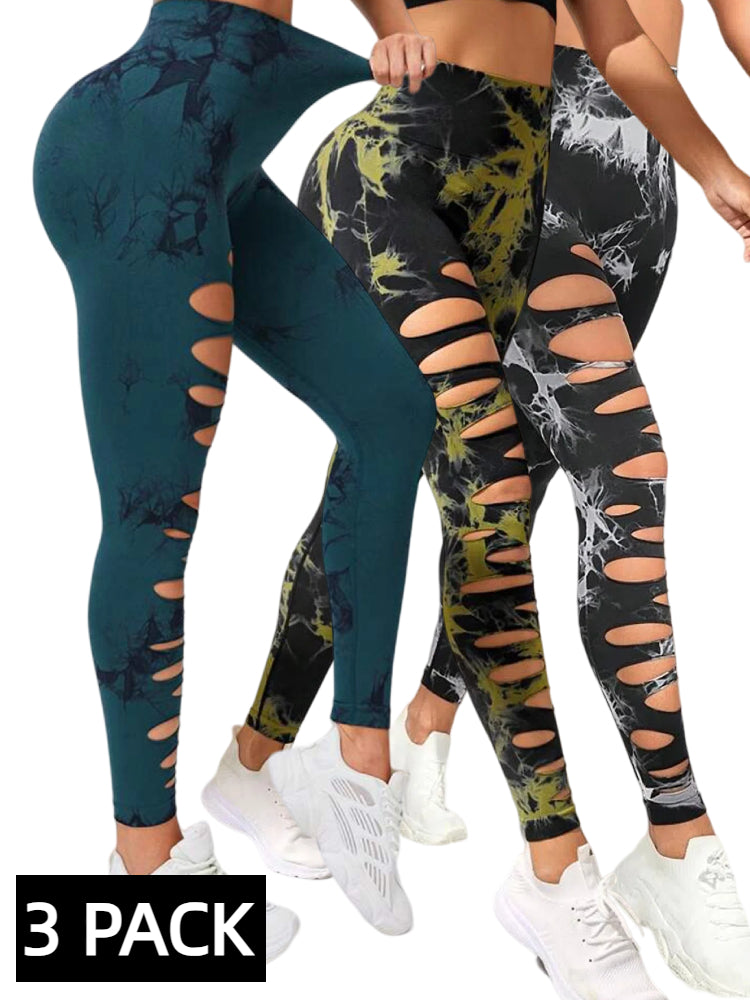 3‑Pack Butt‑Lifting Yoga Leggings – Hollow‑Out Tummy Control Athletic Pants