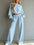 Womens casual short hooded sweatshirt and wide-leg pants set in light yellow polyester