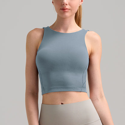 High‑Neck Women’s Yoga Sports Bra – Brushed Soft Beauty‑Back Vest