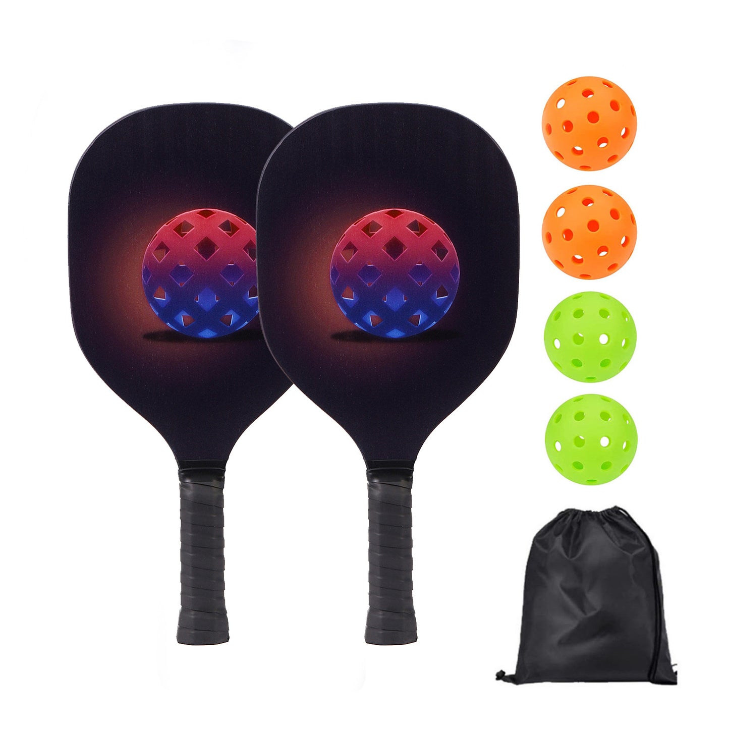 Poplar Wood Pickleball Paddle Set with UV Printing – Durable Paddles + Balls + Bag