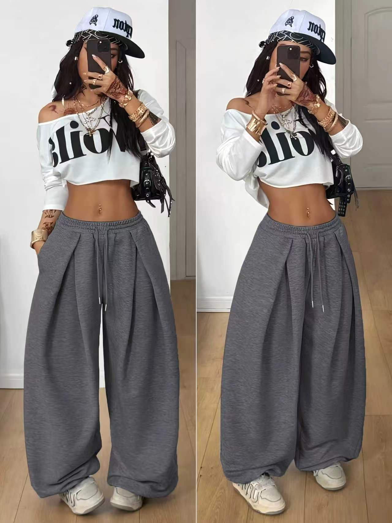 Women's pleated wide-leg sweatpants, product detail 5