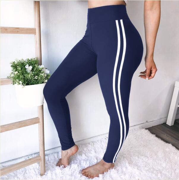 Women's Color-Block Fashion Sport Leggings in Dark Navy – Side Stripe Athletic Fit | GearrUp