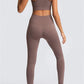 Dark Brown Solid Color Sports Bra and High Waist Leggings Active Set