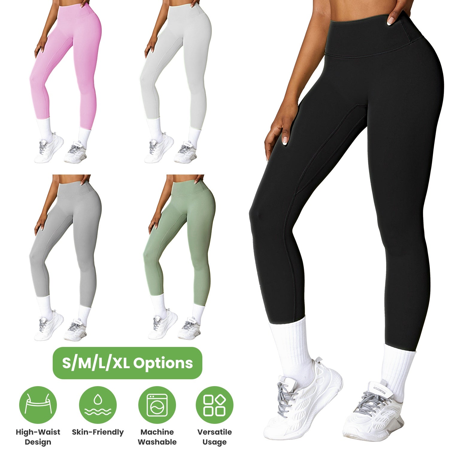 High-Waist Compression Running & Yoga Leggings - 25" Inseam