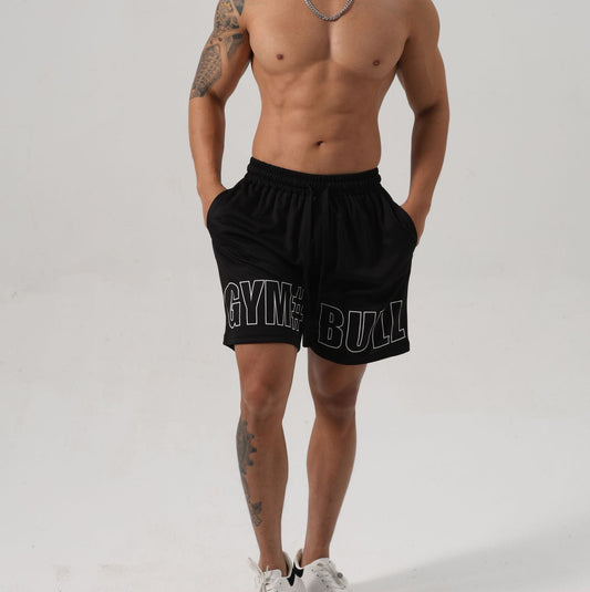 Men's fitness breathable ice silk shorts in black for sports and leisure