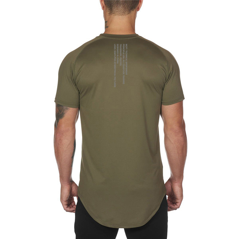 Men's breathable workout short sleeve T-shirt in solid colors including white, black, army green, and dark gray, slim fit cotton blend casual sports top.