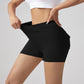 V-waist Stretch Yoga Workwear, Pocket Button Tight Pants, Women's Peach Hip Running And Fitness Shorts