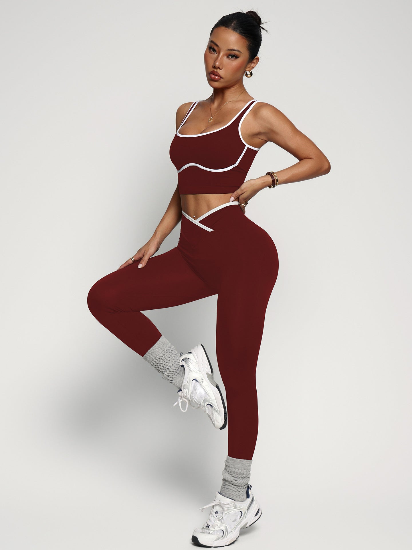 Women's workout outfit set with sports bra tank top and high waist yoga pants in multiple colors for fitness and running