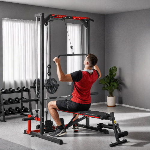 Smith Machine Power Rack – Multi-Function Home Gym with Lat Pulldown & Landmine
