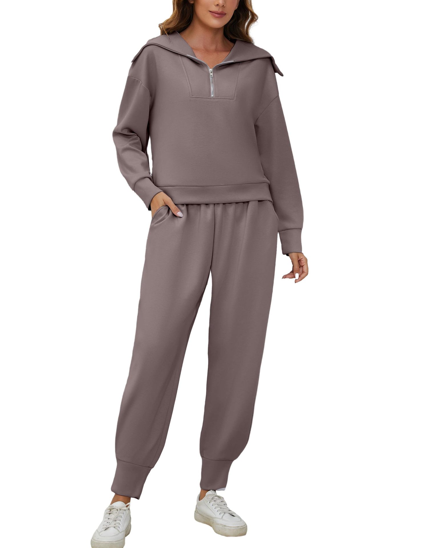 Urban Lounge 2-Piece Set – Long-Sleeve Lapel Top & High-Waist Pants