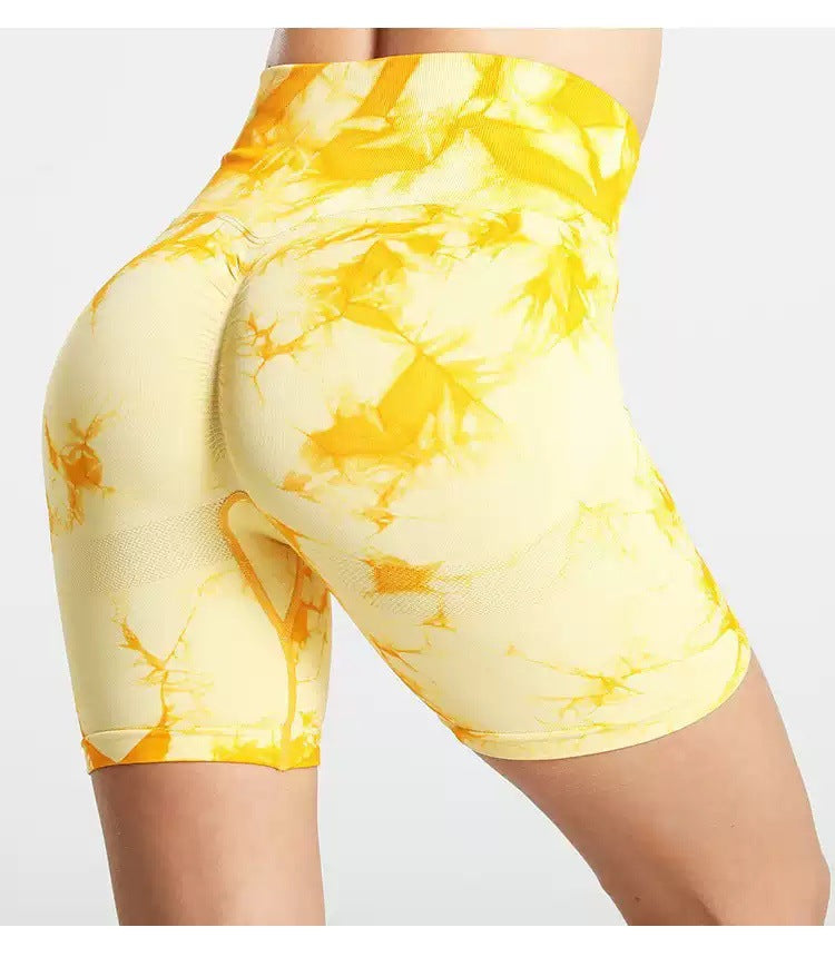 Prism Flow Tie-Dye Yoga Shorts – High-Stretch Lycra Performa