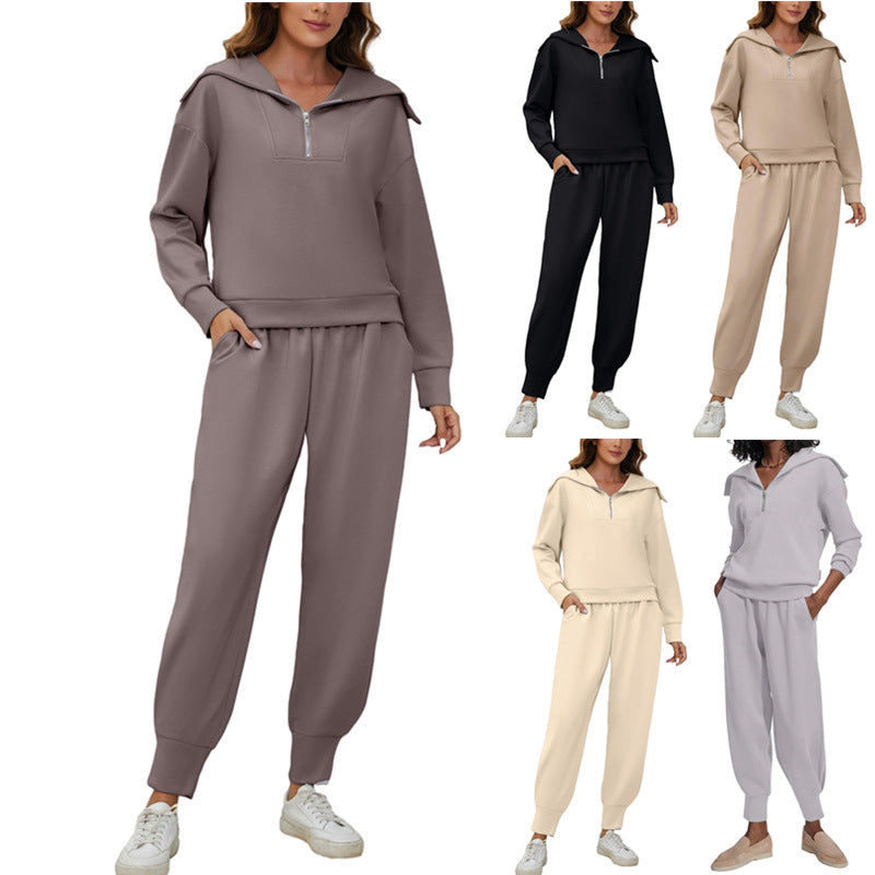 Urban Lounge 2-Piece Set – Long-Sleeve Lapel Top & High-Waist Pants