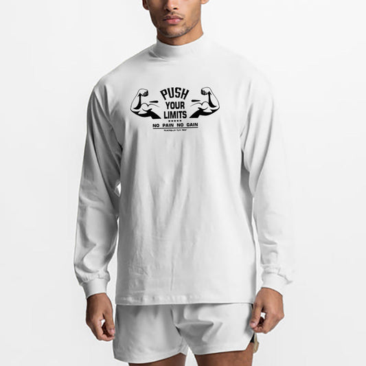 Muscle Warrior Workout long sleeve cotton pullover T-shirt in black and white for youth sports