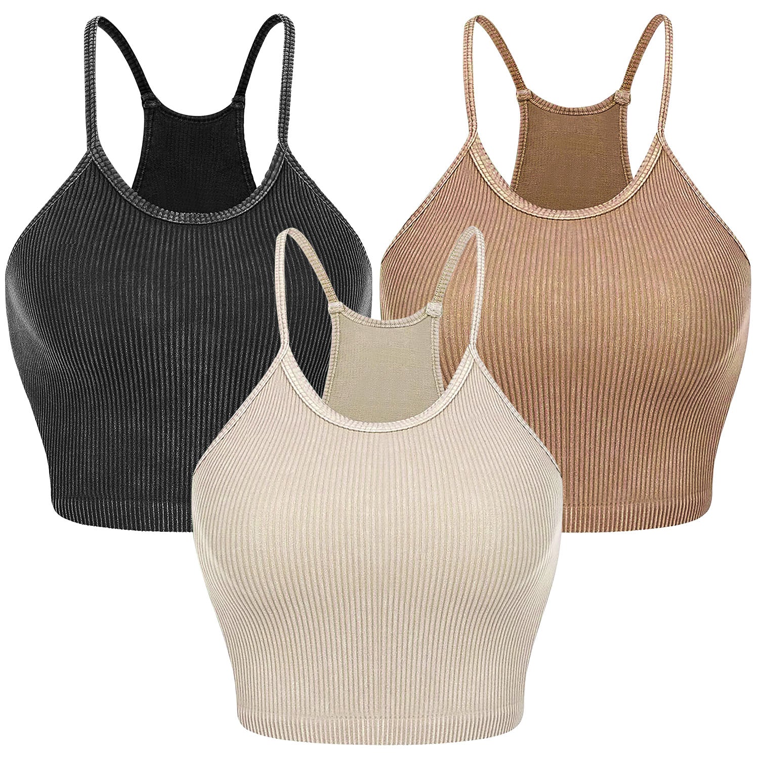 Women’s Summer Ribbed Knit Crop Tank Tops – 3‑Pack, Stretchy & Machine‑Washable
