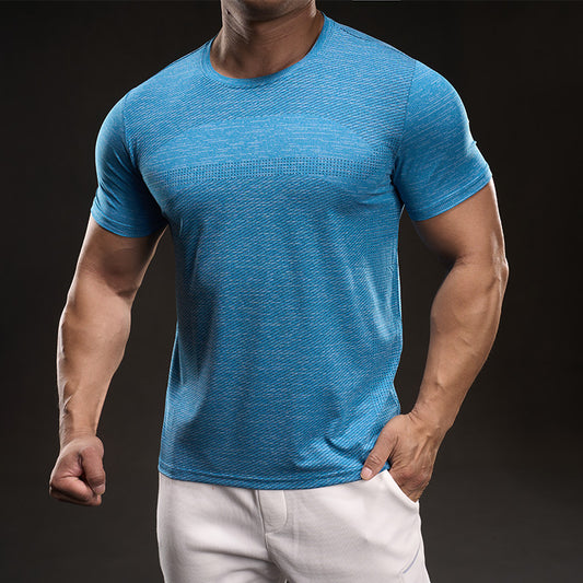 Breathable Men's Training Shirt in Light Blue - Lightweight Quick-Dry Tee Front View | GearrUp