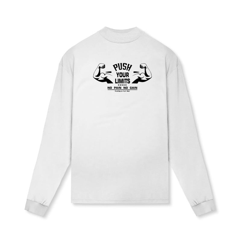 Youth Muscle Warrior Workout long sleeve pullover in white and black cotton, loose fit sportswear