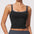 Black and gray color-blocking yoga tank top with double straps and medium cup for women workout wear