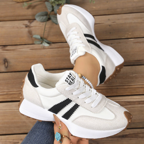 Urban Cloud: Women’s Striped Platform Sneakers – Breathable Everyday Walkers