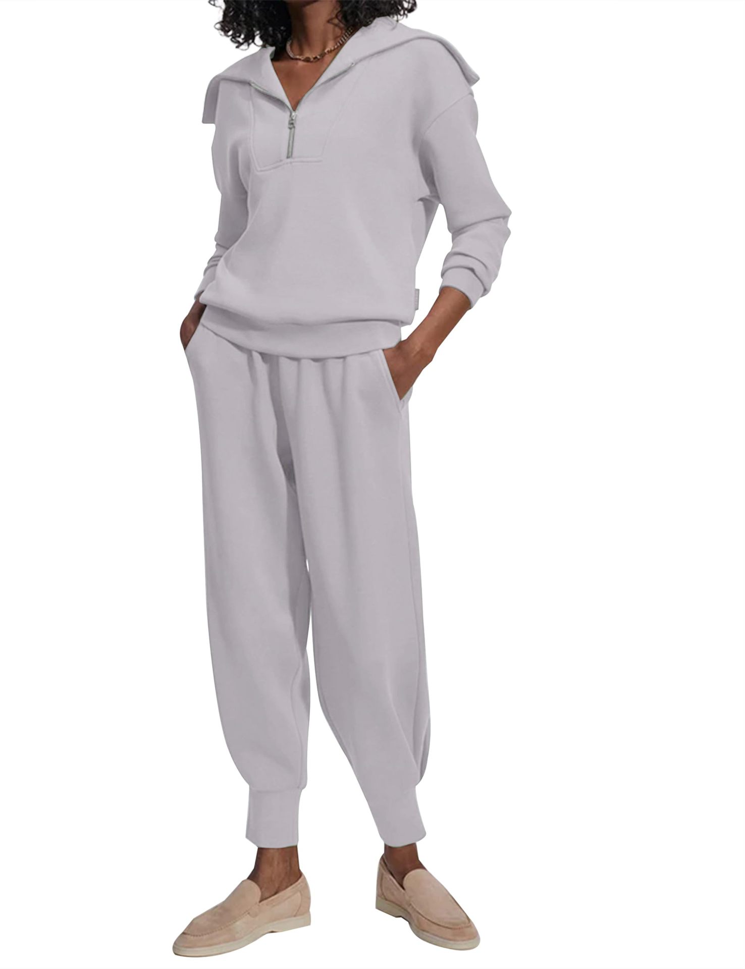 Urban Lounge 2-Piece Set – Long-Sleeve Lapel Top & High-Waist Pants