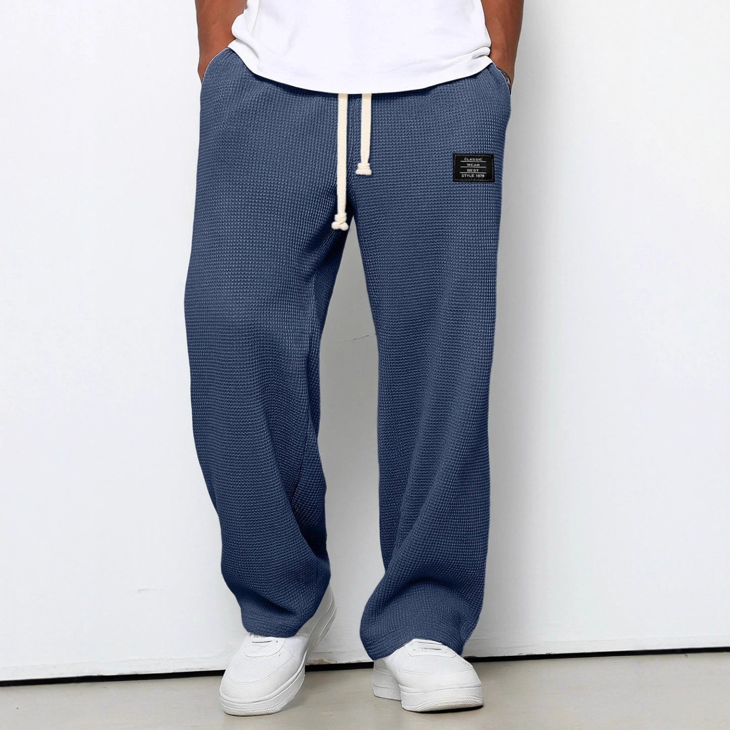 Men's waffle-knit straight-leg sweatpants, product detail 6