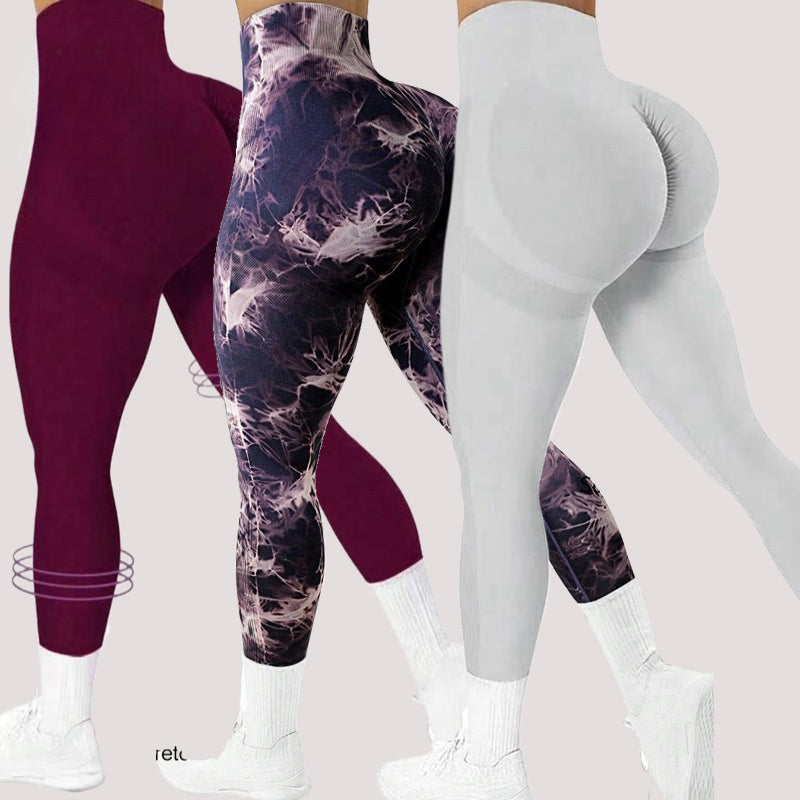 Seamless Peach Tie‑Dye Workout Leggings