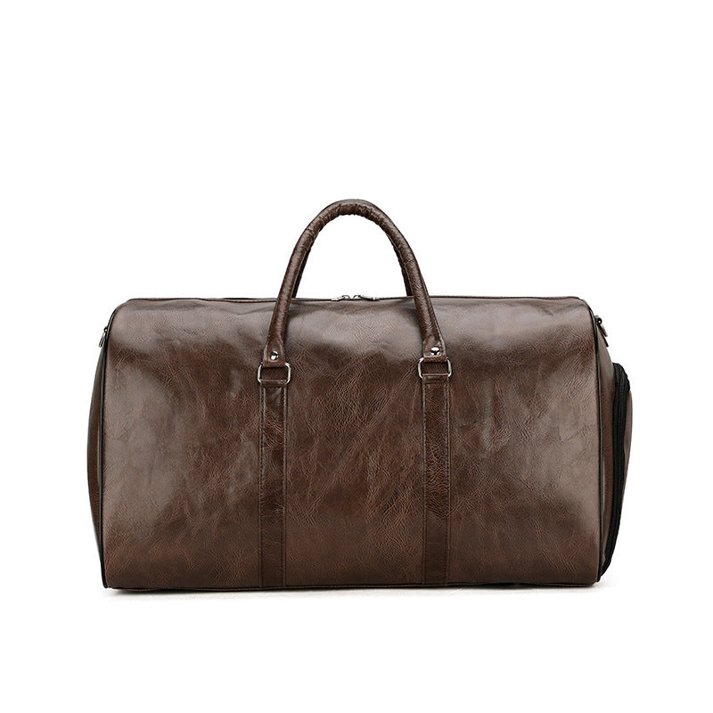 Retro business trip large capacity men's sports gym bag in PU leather with waterproof and breathable features
