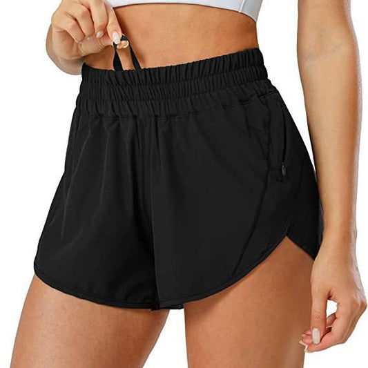 Women 3 inch athletic shorts with high waist, quick-dry fabric, and side zipper pocket for running and yoga