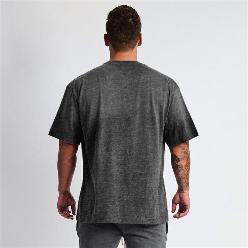 Muscle men's loose white cotton workout short sleeve T-shirt with letter pattern