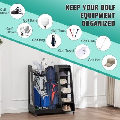 Heritage Wood Golf Bag Organizer – Premium 2-Bag Storage Rack