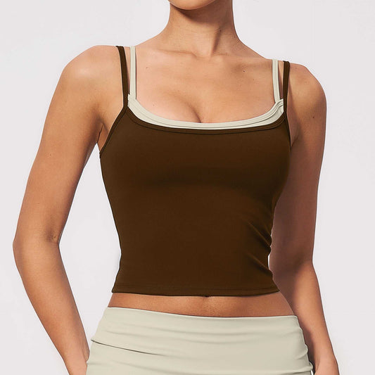 Color-blocking yoga tank top for women, quick-drying sportswear with double straps