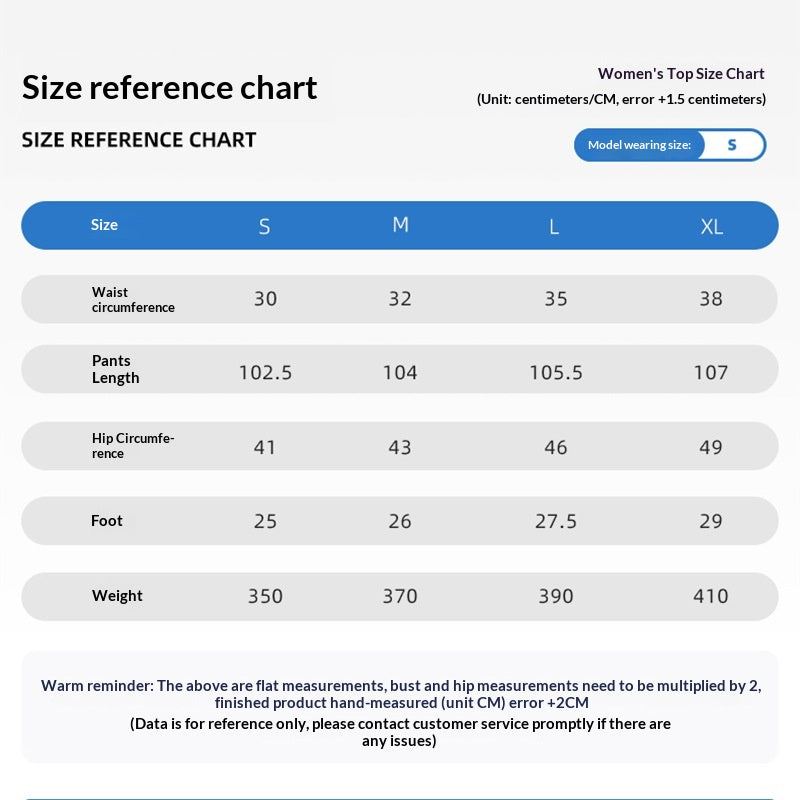 Women's high-waist wide-leg sweatpants size chart
