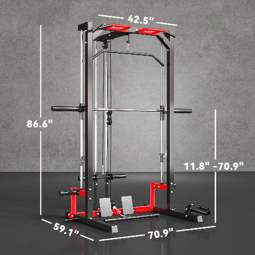 Smith Machine Power Rack – Multi-Function Home Gym with Lat Pulldown & Landmine