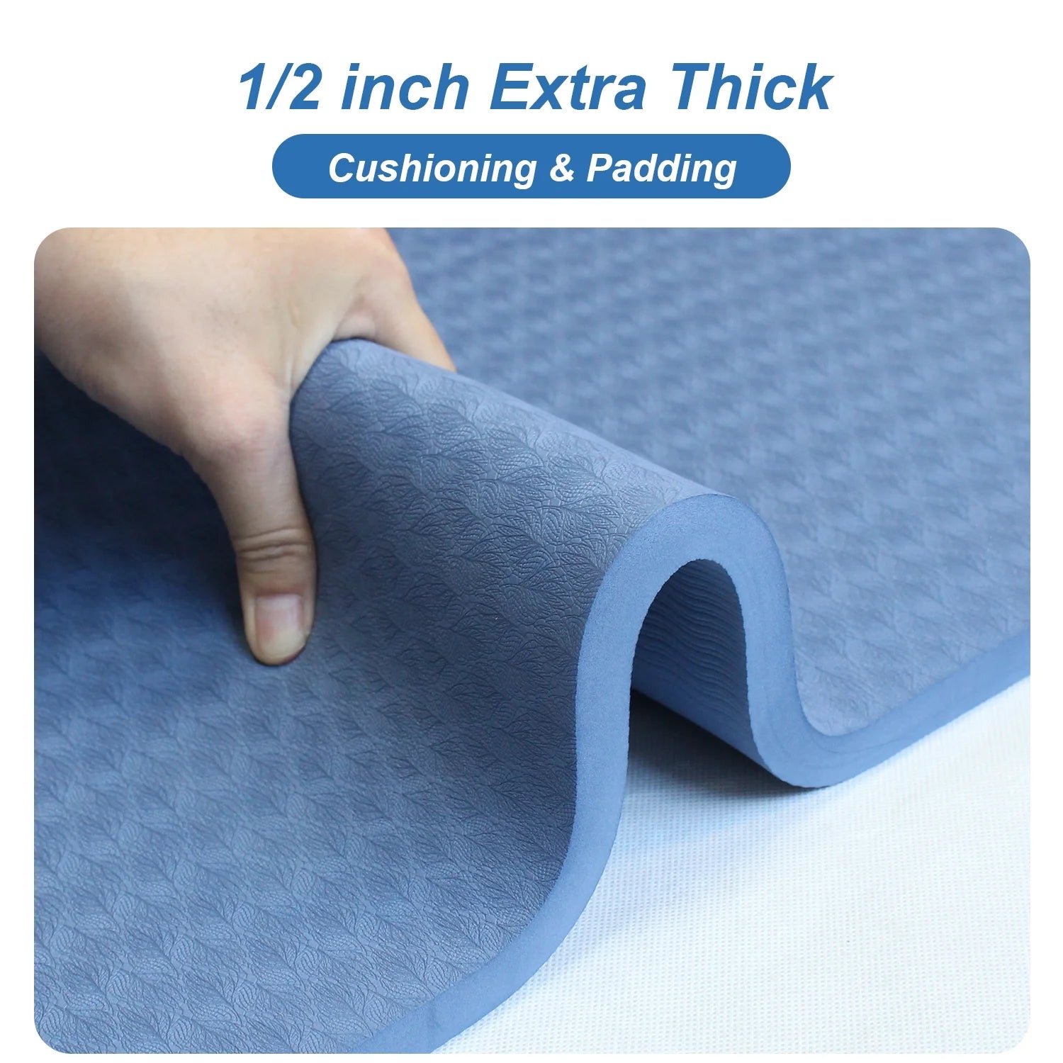 Large Yoga Mat Thick 15MM TPE Non-Slip Exercise Mats for Pilates Fitness Workouts, 78"X51", Blue
