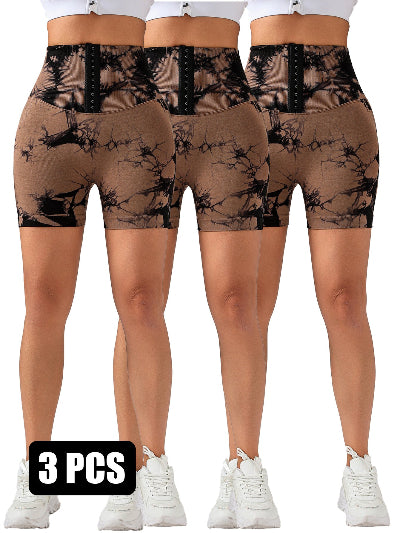 3 Pack-Tie Dye Lifting High Waist Skinny Stretch Gym Shorts